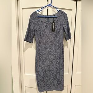 Mikarose Elegant slate Gray/blue Lace Dress